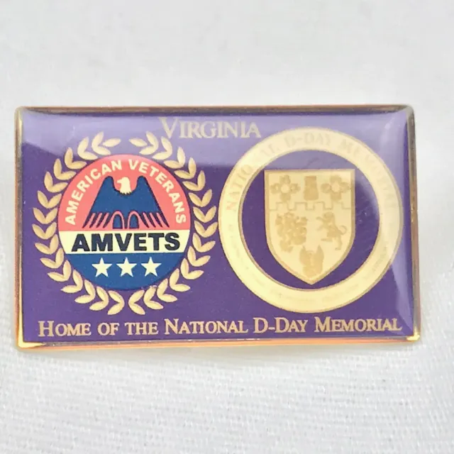 AMVETS National D-Day Memorial Pin Gold Tone Enamel USA Veteran 2002 Virginia