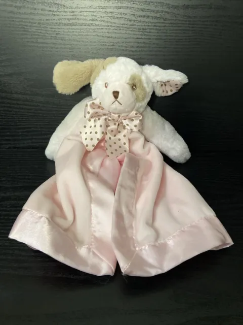 Bearington Baby Puppy Dog Lovey Plush White Brown Satin Pink Security Blanket