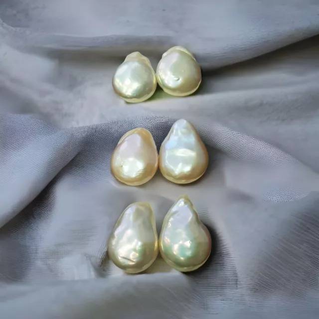 Couple Perles Australie Scaramazze Or Taille De 16 X 20 MM