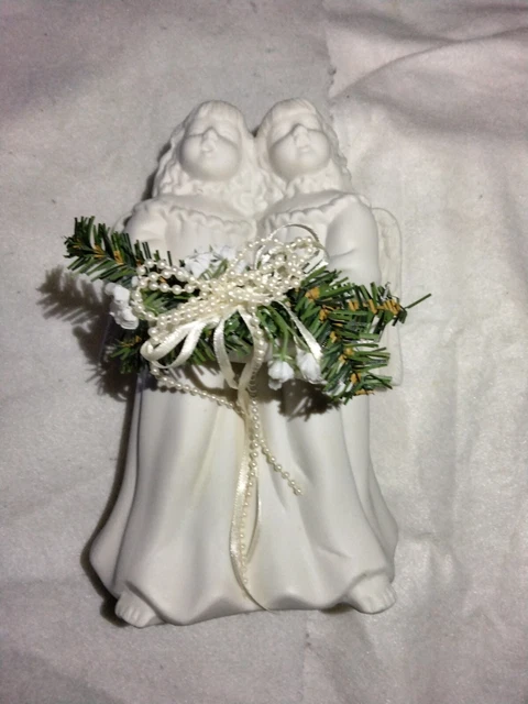 Vintage Growth Porcelain Singing Angels Christmas Votive Candle Figurine 1997