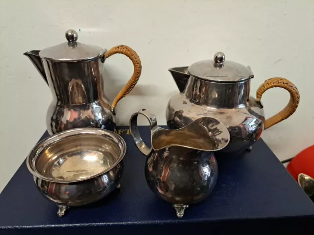 Antiques Germany Silver Plate BWKS No. 32-A - Hand Hammered -Teapot,Milkpot...