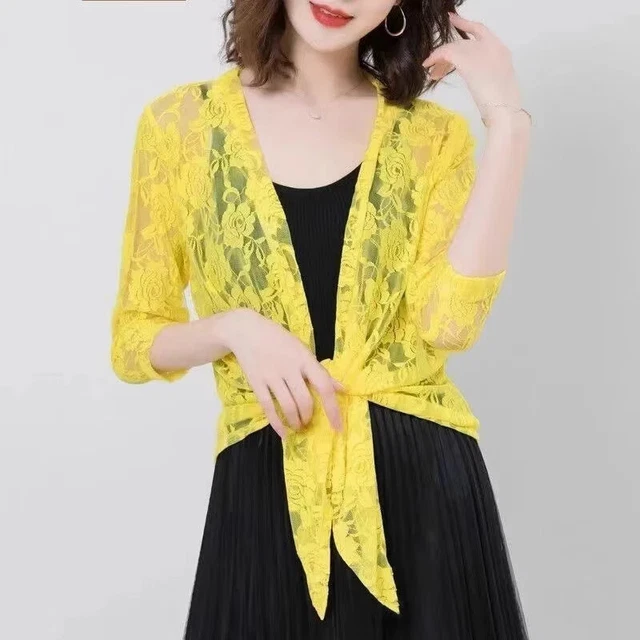 Donna Floreale Pizzo Capsule Coprispalle Bolero Cardigan 3/4 Manica Aperta Top