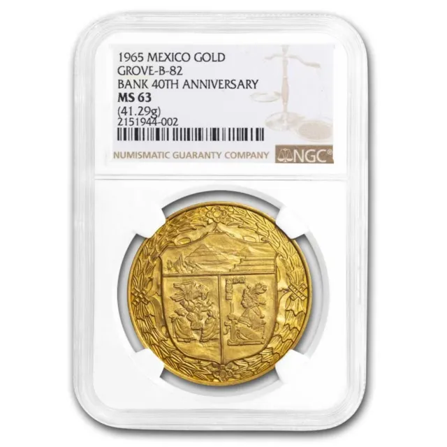 1965 Mexico AV Medallic 50 Peso Bank Ann MS-63 NGC (Grove-B 82)