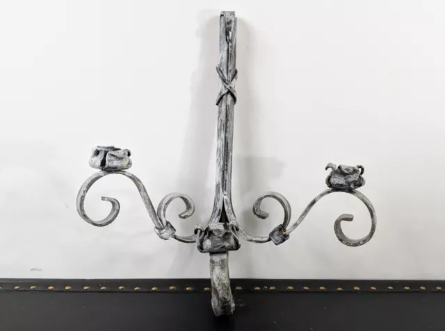 Handmade Wrought Iron Gothic Style Hanging Candelabra Marked by Artist