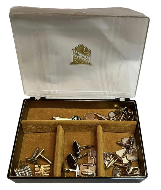Vintage Mod Cufflinks Tie Clip Bar LOT Swank Anson Link Taylor Hinged Case Box