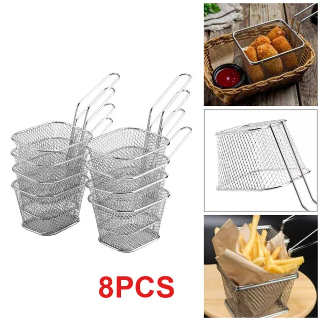 Set of 8 Stainless Steel Mini Chip Serving Basket Snack Food Fries Baskets