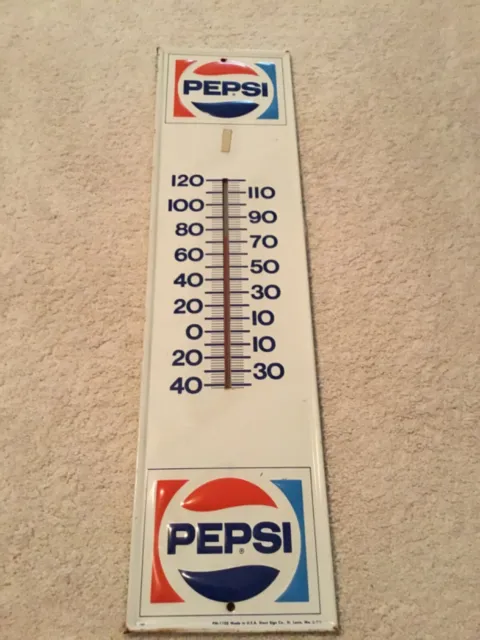 Vintage Metal Pepsi Sign Thermometer Working 28 x 7 Collectible 1970’s PM-1105
