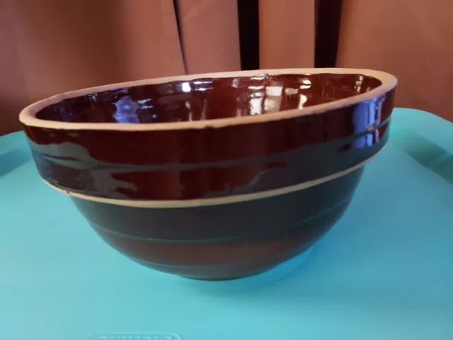 Vintage 1930's marked USA 9 IN Stoneware Glazed Brown Mixing Bowl