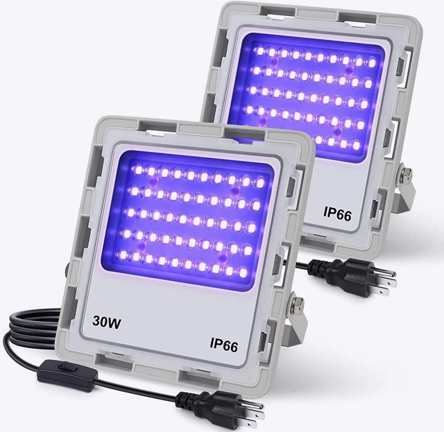 30W LED Black Lights, UV Blacklight Flood Light with Plug, 395nm-405nm IP66 Wate