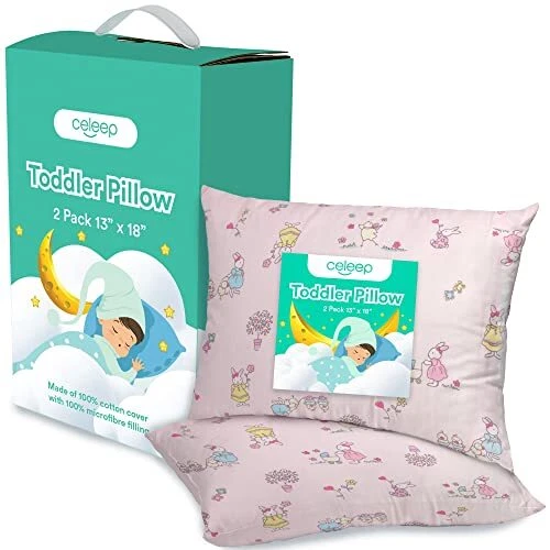 Toddler Pillow - 2 Pack - 13x18 Inches Soft Organic Toddler Bedding - Kids