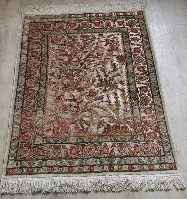 120 x 80 cm Seidenteppich Goldbrokat Hereke Türkische Signiert Wandteppich