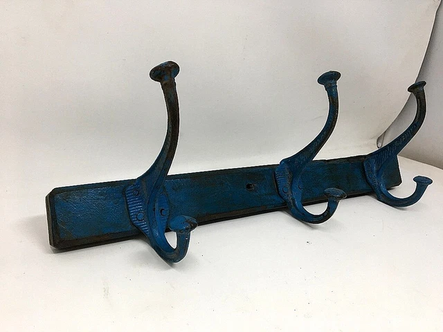Old Wooden Brass Coat Hanger Hook Blue Painted Wall Fix Tie Hanger Hand Crafted 2