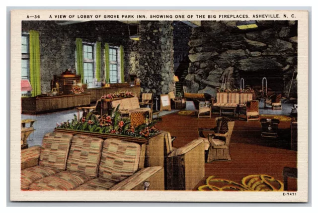 Grove Park Inn Asheville NC Interior View Vintage Linen Unposted Postcard