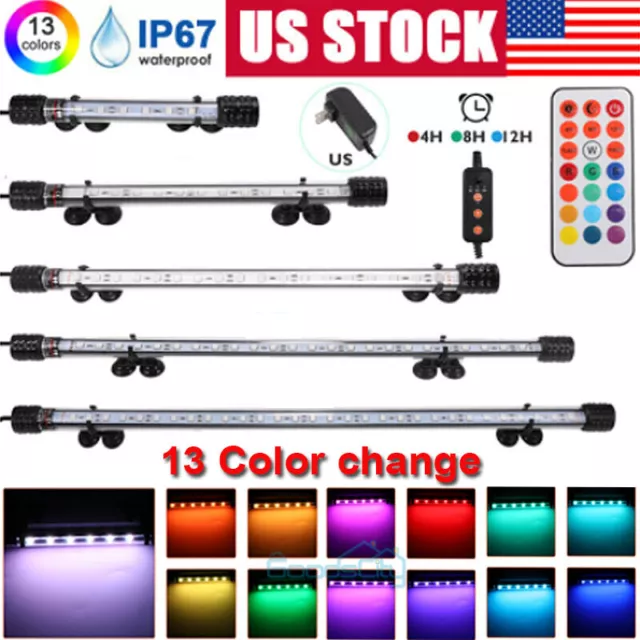 Underwater Aquarium LED Light Fish Tank RGB Submersible Lamp with Timer + Remote