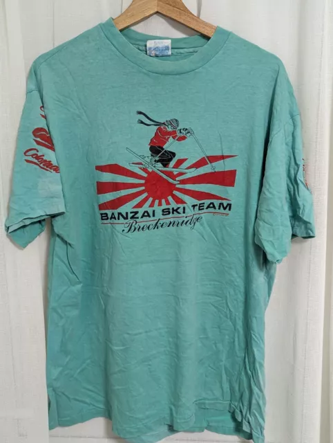 Vintage Hanes Graphic t shirt Single Stitch Size XL Green Banzai Ski Team 1985