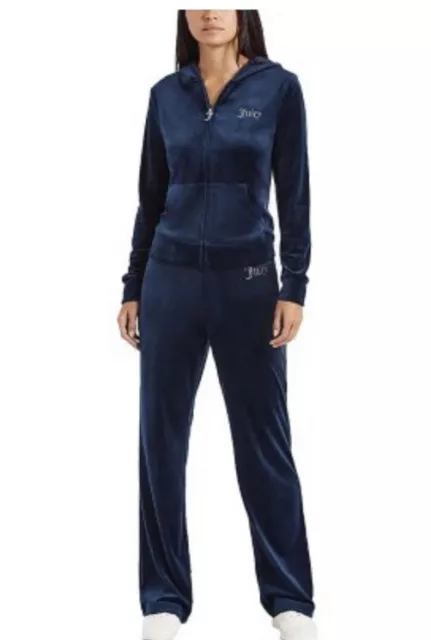 Juicy Couture Regal Blue Velour Tracksuit Set Hoodie & Jogger Pants 2XL