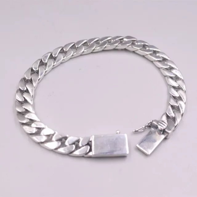 Pure S925 Sterling Silver Chain Men Women 8mm Curb Link Bracelet