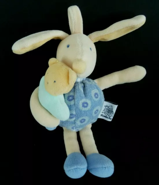 T5. DOUDOU PELUCHE MOULIN ROTY LAPIN LISE ET LULU BLEU OURS GRELOT 18cm - TTBE