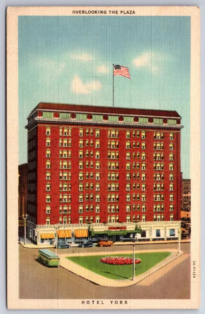 St Louis Missouri~Hotel York Overlooking The Plaza~US Flag~Vintage Linen PC