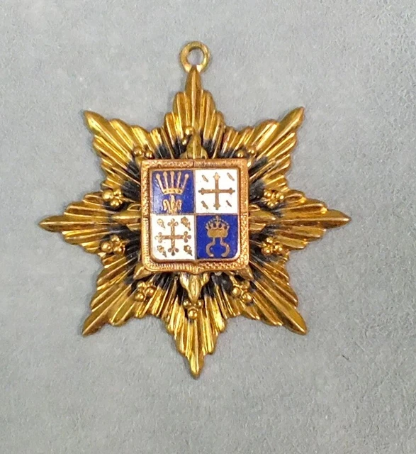 Vintage ENAMEL 8 Point Star FLEUR DE LIS Coat of Arms FRENCH Pendant
