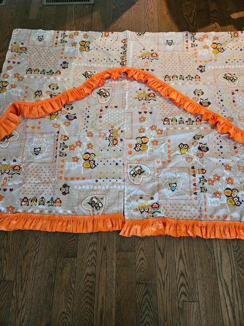 True Vtg Mid-century 60s Kitchen Curtains 2 Panels & Valance-OWLS