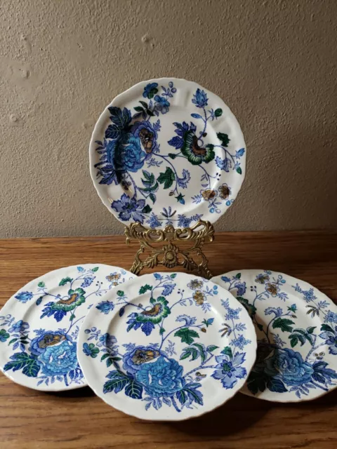 Antique Mason's Belvedere England Ironstone China 4 Salad Plates Blue Floral