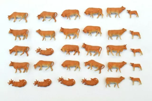 30 x PREISER 14409 COWS BROWN PAINTED FIGURES ANIMALS HO GAUGE SCALE B2