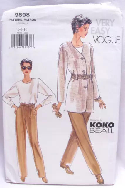 Koko Beall Vogue Sewing Pattern 9898 Misses Jacket Top Pants Sizes 6 8 10 Uncut