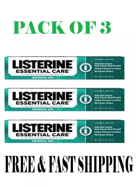 Listerine Essential Care Original Gel Fluoride Mint Toothpaste, 4.2 oz, 3 pk