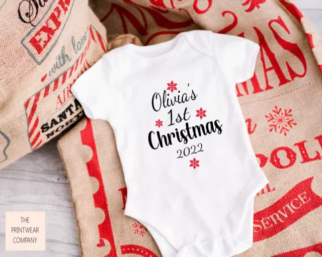 Personalised My 1st First Christmas Baby Grow Bodysuit Babygrow Vest Shower Gift