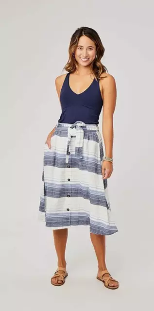 NWT Carve Designs Midi Skirt Amaya Navy & White Stripe Organic Cotton Medium