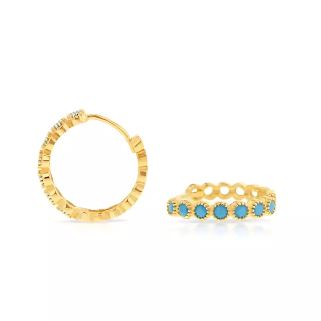 9ct Yellow Gold Turquoise Set Huggie Earrings: Timeless Elegance