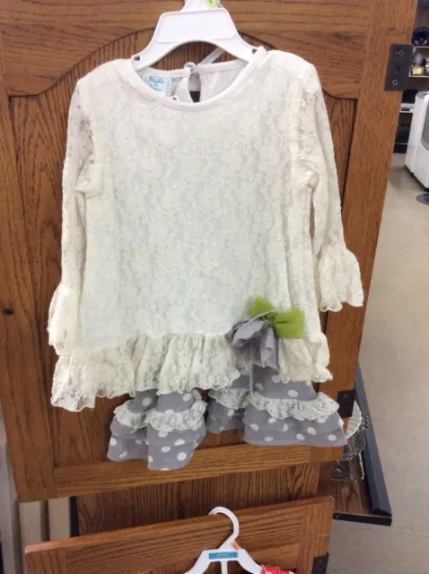 Guc! Girls Size 2T Peaches N Cream Pants Set Grey/Ivory Lace