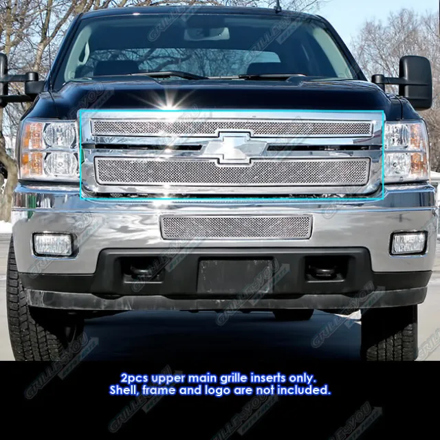 For 2011-2014 Chevy Silverado 2500/3500 HD Upper Stainless Chrome Mesh Grille