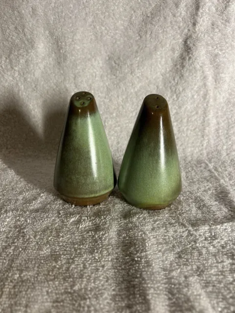 Vintage FRANKOMA POTTERY Prairie Green & Tan Salt and Pepper Shakers Set