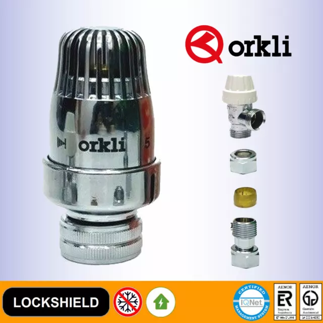 Orkli 15mm x 1/2" Chrome ABS Lockshield Thermostatic Radiator Valve Angled TRV