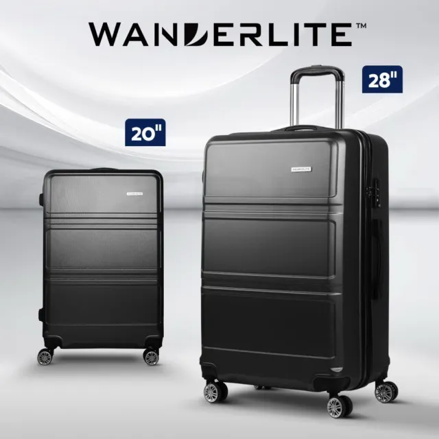 Wanderlite 2pc Luggage Trolley Set Suitcase Travel TSA Hard Case Black