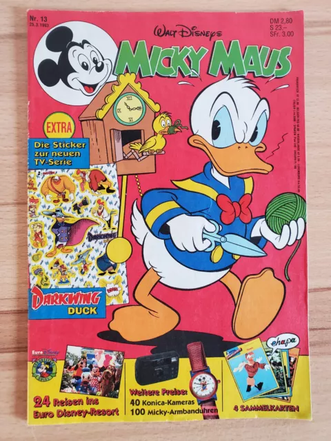 Micky Maus Heft 13 1993 mit Beilage Darkwing Duck Sticker