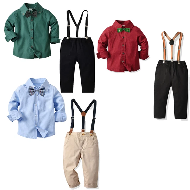 iEFiEL Anzug Set  Langarm Hemd mit Schleife Lange Hose Hose Hosenträgern Festzug