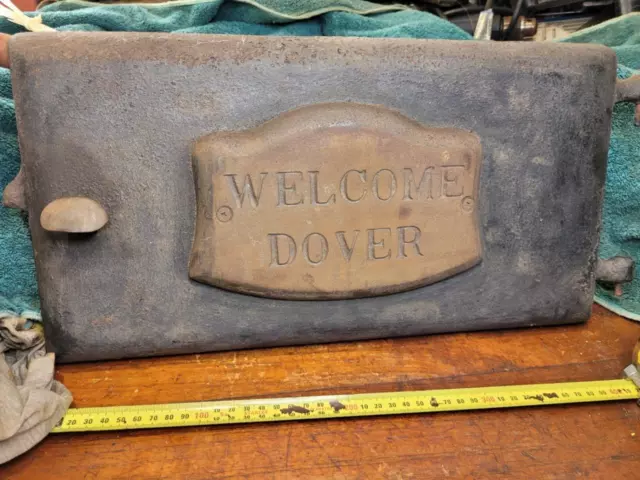 Vintage Welcome Dover Cast Iron Fireplace Door. garage, house, wood, stove