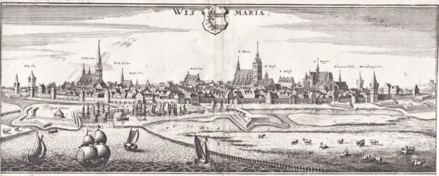 Wismar Ostsee Mecklenburg-Vorpommern Ansicht Kupferstich Merian 1650