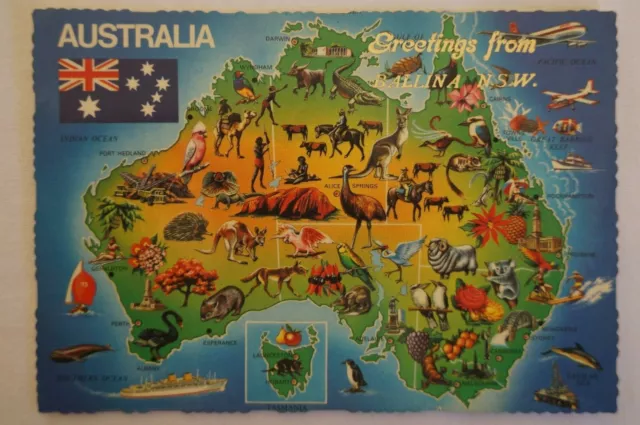 Australia Greetings from Ballina NSW Australia Map Collectable Postcard.