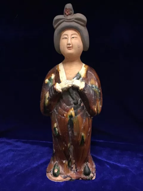 Vintage Chinese Ceramic Glazed Tang Terracotta Lady Figurine