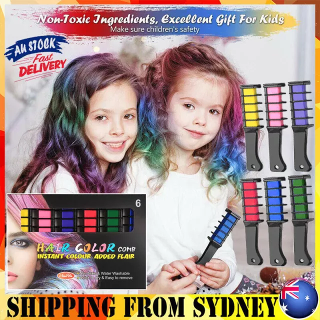 6 Colours Hair Chalk Comb Kit Washable Hair Dye Brush Kids Girls Party Temporary