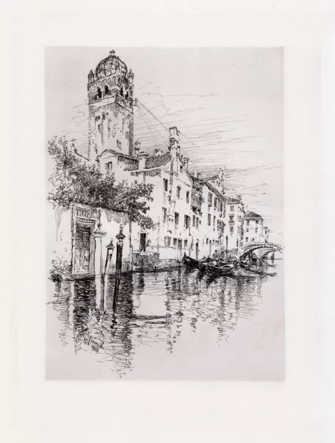 Beautiful 1800s Joseph PENNELL Etching "A Venetian Palazzo" SIGNED Framed COA