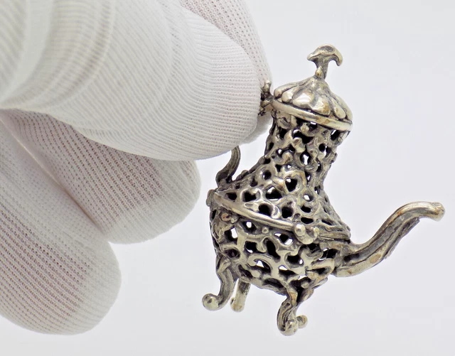 Vintage Italian Handmade Genuine Silver Teapot Dollhouse Figurine Miniature