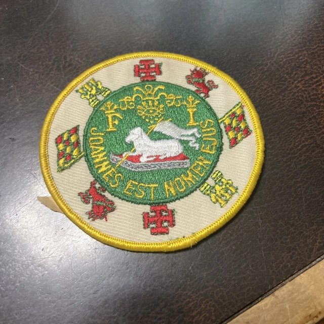VINTAGE USED OBSOLETE Fire Department Patch Joannes Est Nomen Ejus $9.