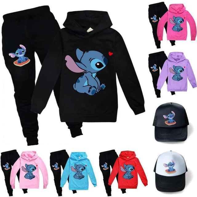 Stitch Kids Tracksuit Hoodies Hooded+Trousers Boys Girls Tops Pants Sportwear UK