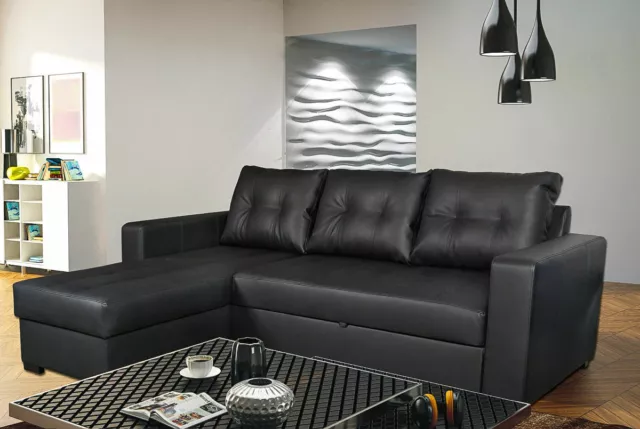 GIANNI CORNER SOFA Bed Faux Leather in Black Cream Brown Right