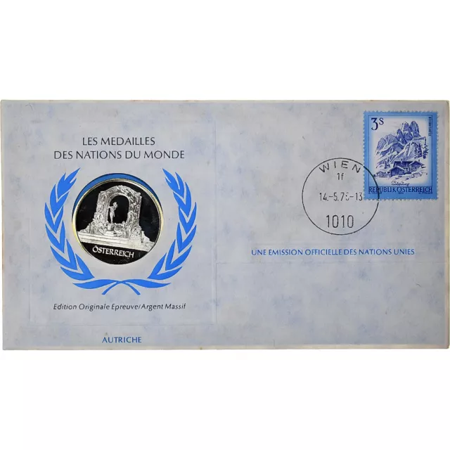 [#1271984] Österreich, Medal + stamp, United Nations, 1976, Silber, PP, STGL